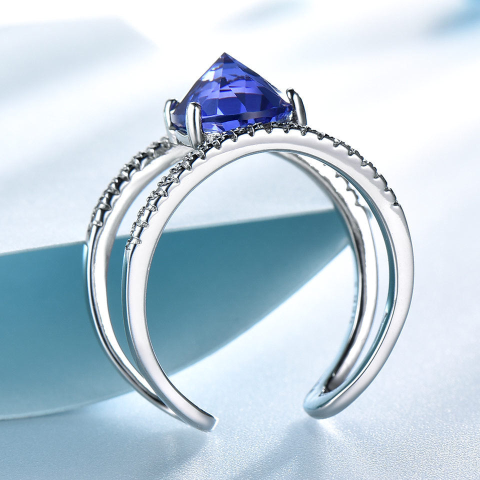 Bague en Argent 925 – Zircon Bleu & Style  Ethnique
