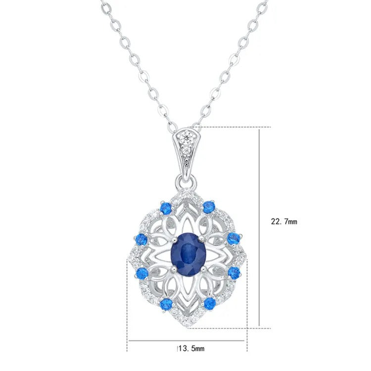 Collier en Argent S925 avec Pendentif Saphir Naturel