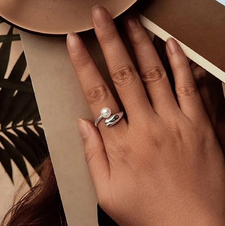 Bague Ajustable en Argent avec Perle Nacrée