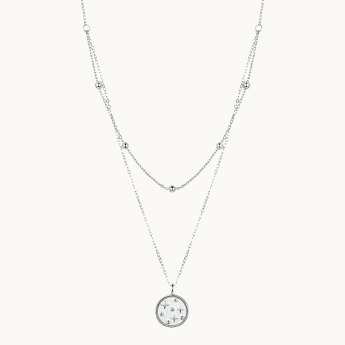 Collier Double Étoile en Argent 925 Plaqué Platine