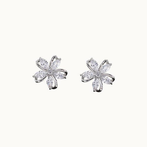 Boucles d'oreilles en argent 925, fleur zirconium