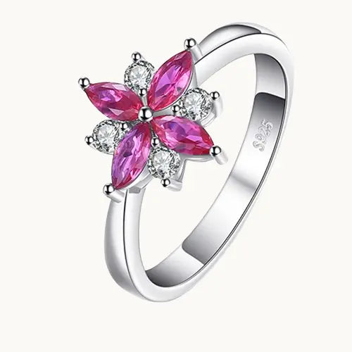 Bague en Argent Sterling – Zircon Rouge Grenade