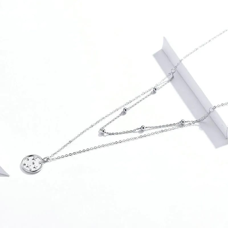 Collier Double Étoile en Argent 925 Plaqué Platine
