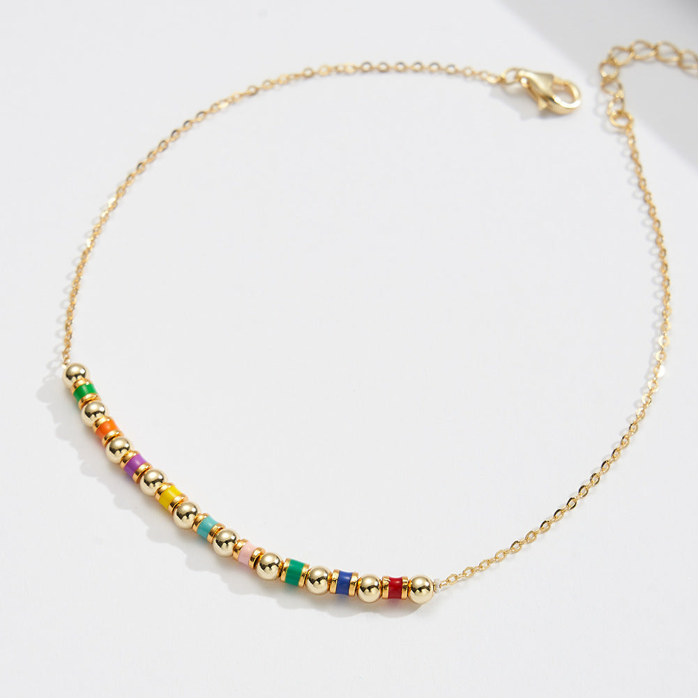 Chaîne de Cheville en Argent 925 – Perles Polies Or 14K