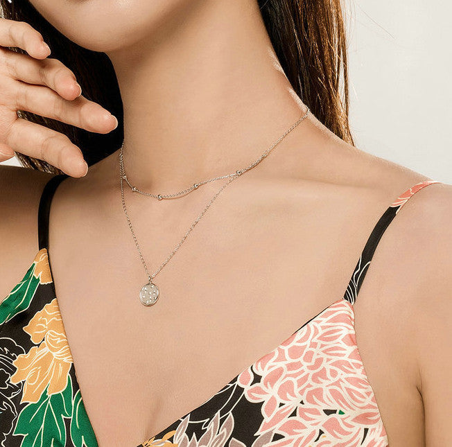 Collier Double Étoile en Argent 925 Plaqué Platine