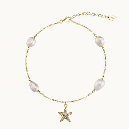 Chaîne de Cheville en Argent 925 – Étoile et Perle Style Bohème