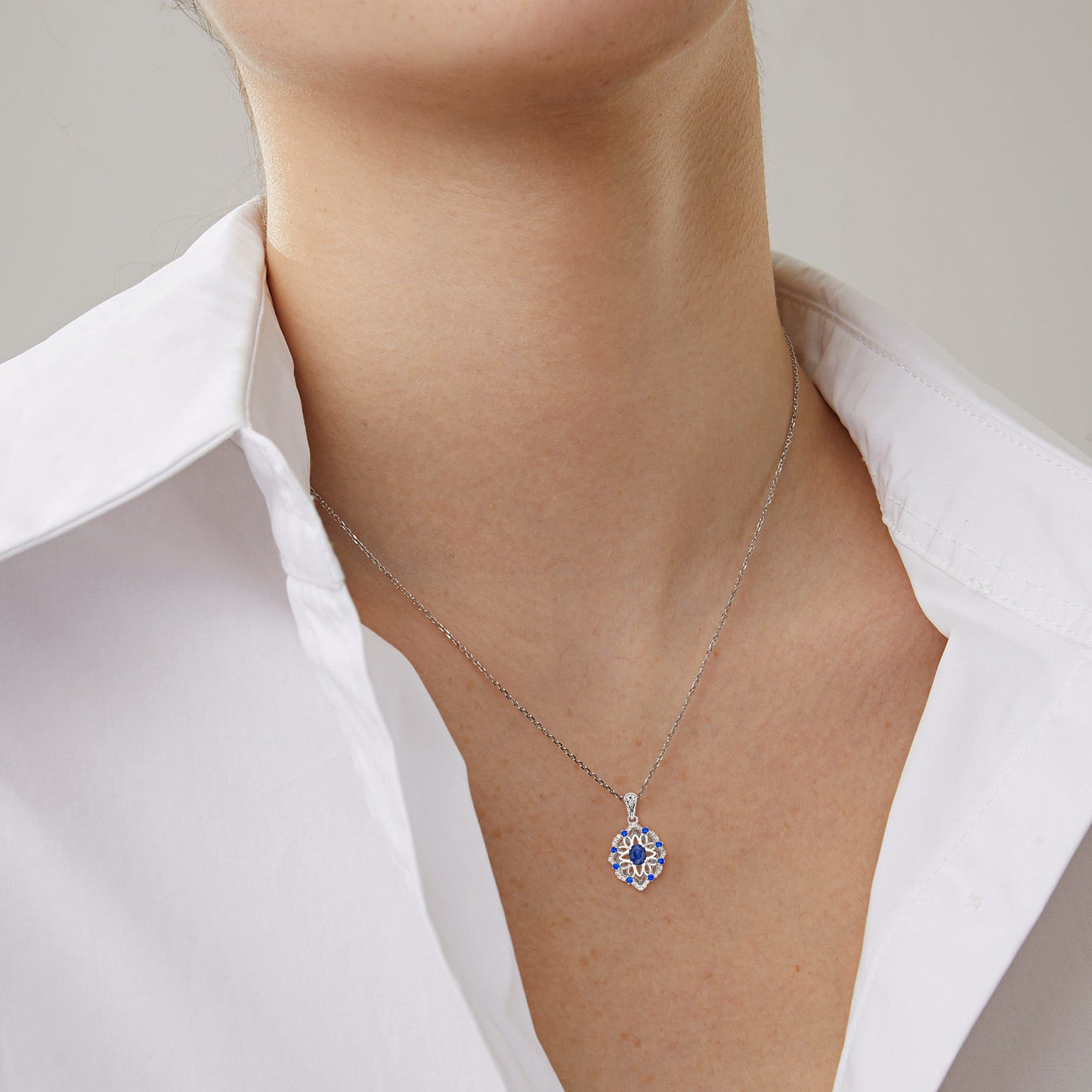 Collier en Argent S925 avec Pendentif Saphir Naturel