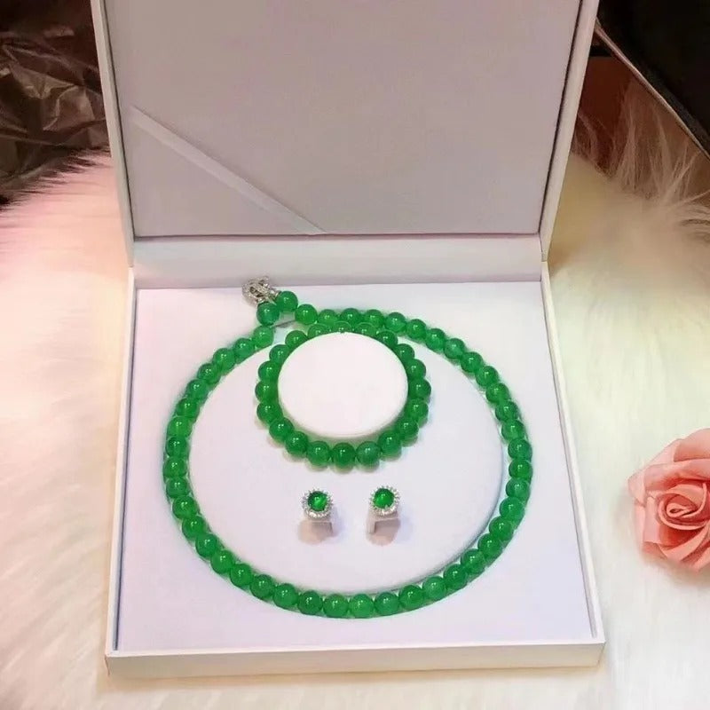 Ensemble de Bijoux en Calcédoine Verte