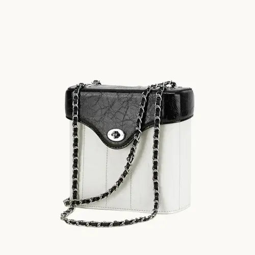 Sac Bandoulière en Cuir Véritable pour Femme – Modèle Carré Élégant avec Chaîne