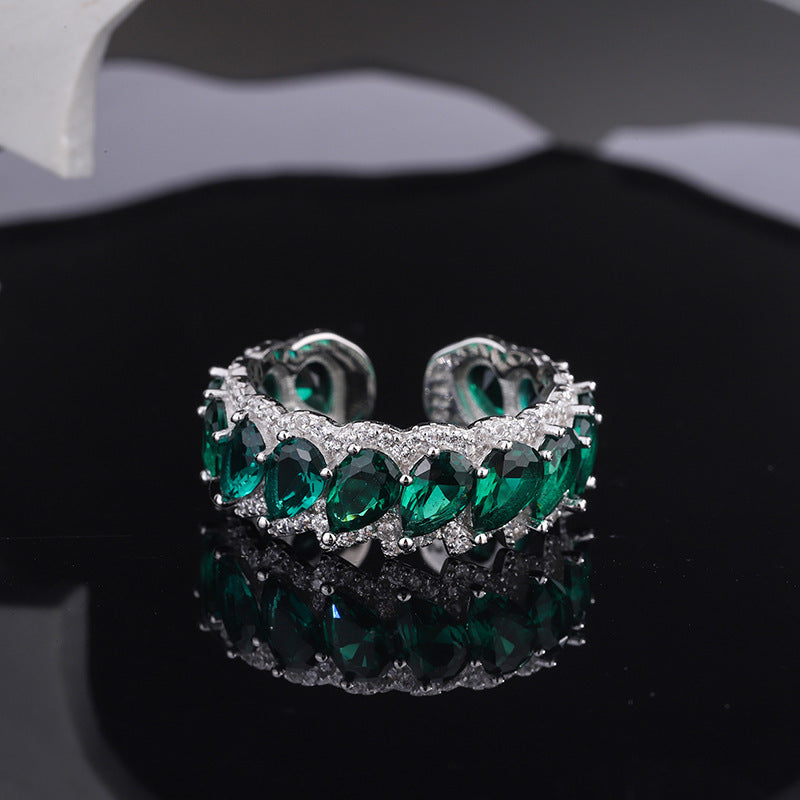 Bague Ajustable en Argent S925 avec Pierre Verte