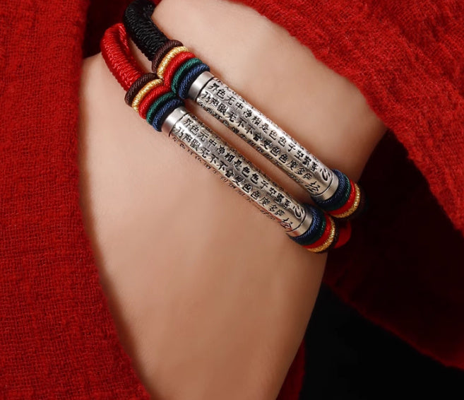Bracelet Cœur Sutra en Argent 925 – Nœud Dorje Tressé