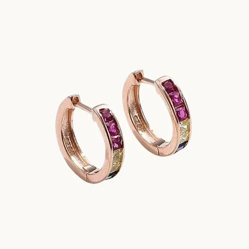 Boucles d'oreilles arc-en-ciel en argent 925 plaqué or rose