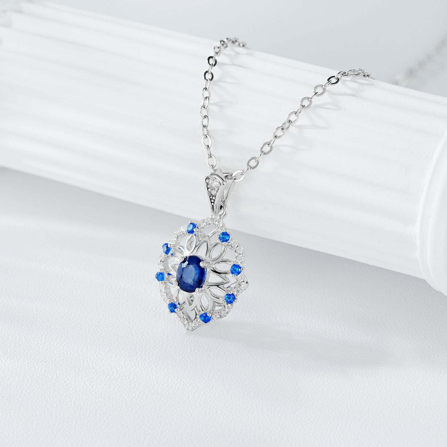 Collier en Argent S925 avec Pendentif Saphir Naturel