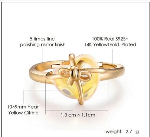 Éclat d’Amour – Bague Cœur en Citrine et Argent 925
