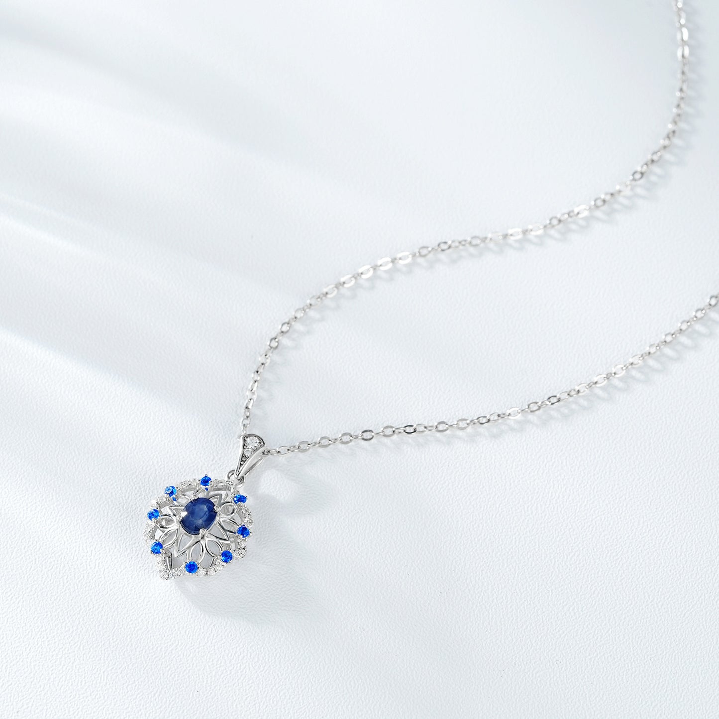 Collier en Argent S925 avec Pendentif Saphir Naturel