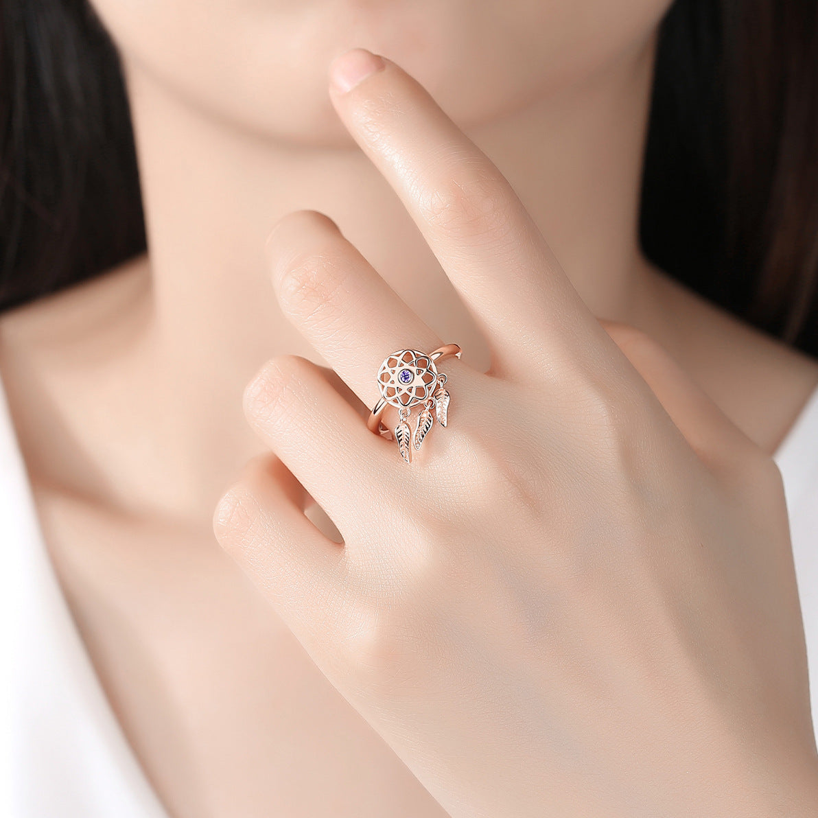 Bague Dreamcatcher en Argent 925 Plaqué Or Rose
