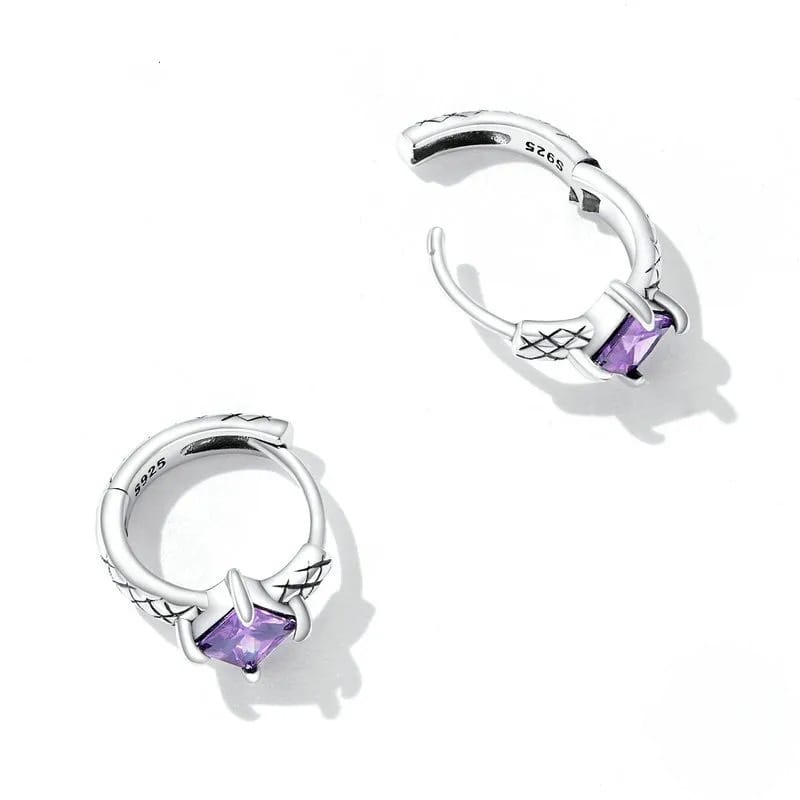 Clip d'oreille serpent en argent S925 et zirconium violet