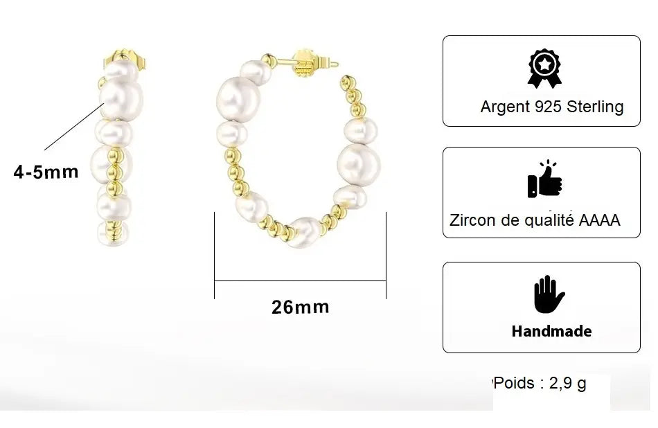 Boucles d'oreilles en argent S925 avec perles naturelles