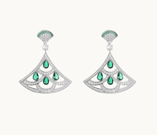 Boucles d'oreilles éventail en zircon vert