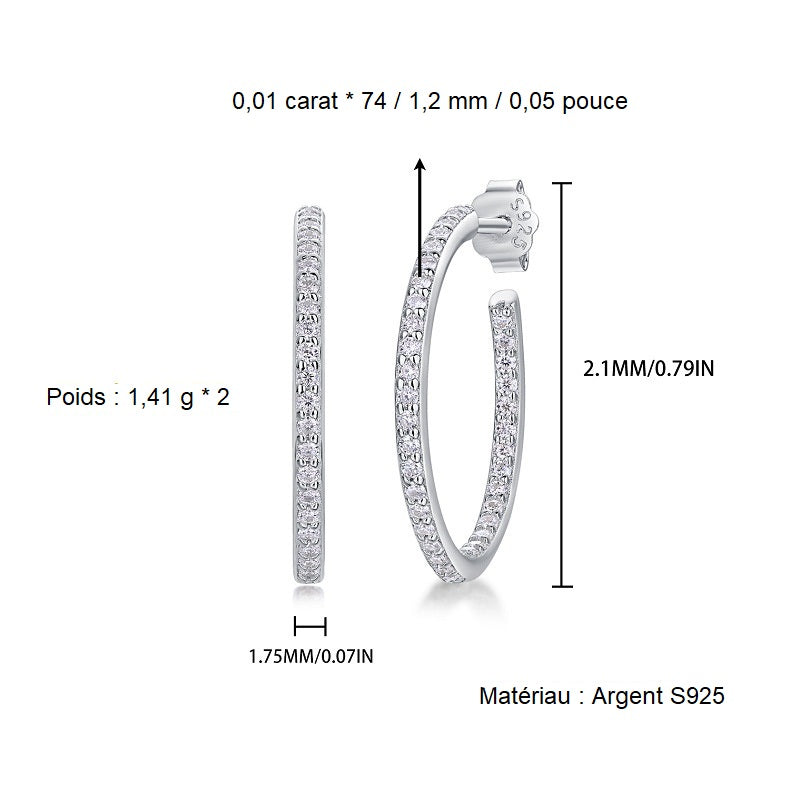 Boucles d'Oreilles Créoles en Argent 925 – Moissanite Étincelante