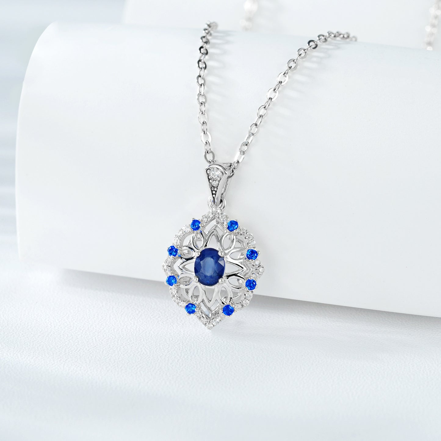 Collier en Argent S925 avec Pendentif Saphir Naturel
