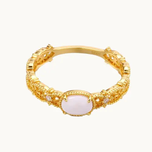 Bague Rétro en Argent 925 – Calcédoine Blanche