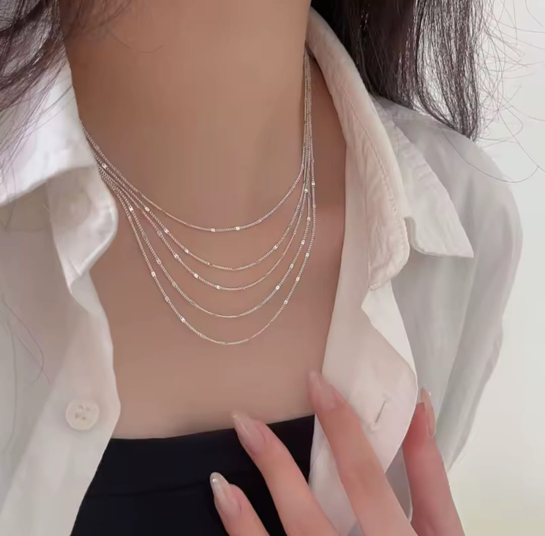 Collier Femme Multicouche en Argent 925 – Chaîne Géométrique Étincelante