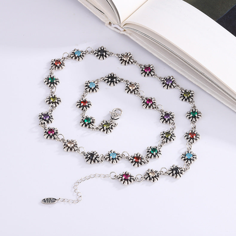 Collier Femme en Argent 925 avec Fleurs de Zircon Colorées