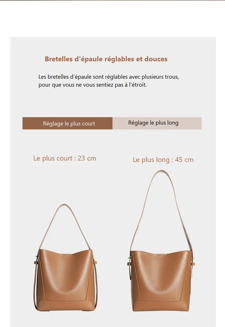 Sac Bandoulière Femme en Cuir Véritable – Style Seau Élégant
