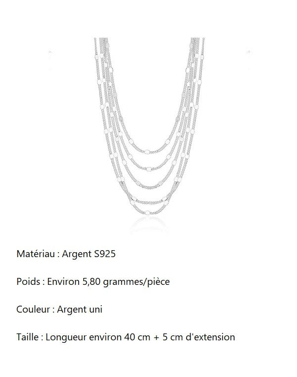 Collier Femme Multicouche en Argent 925 – Chaîne Géométrique Étincelante