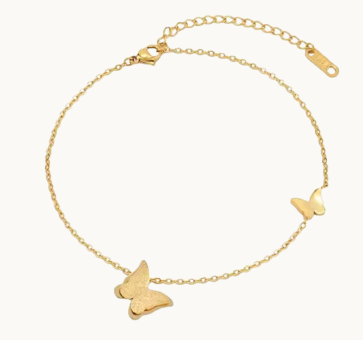 Bracelet de Cheville Papillon en Acier Titane – Élégance Minimaliste