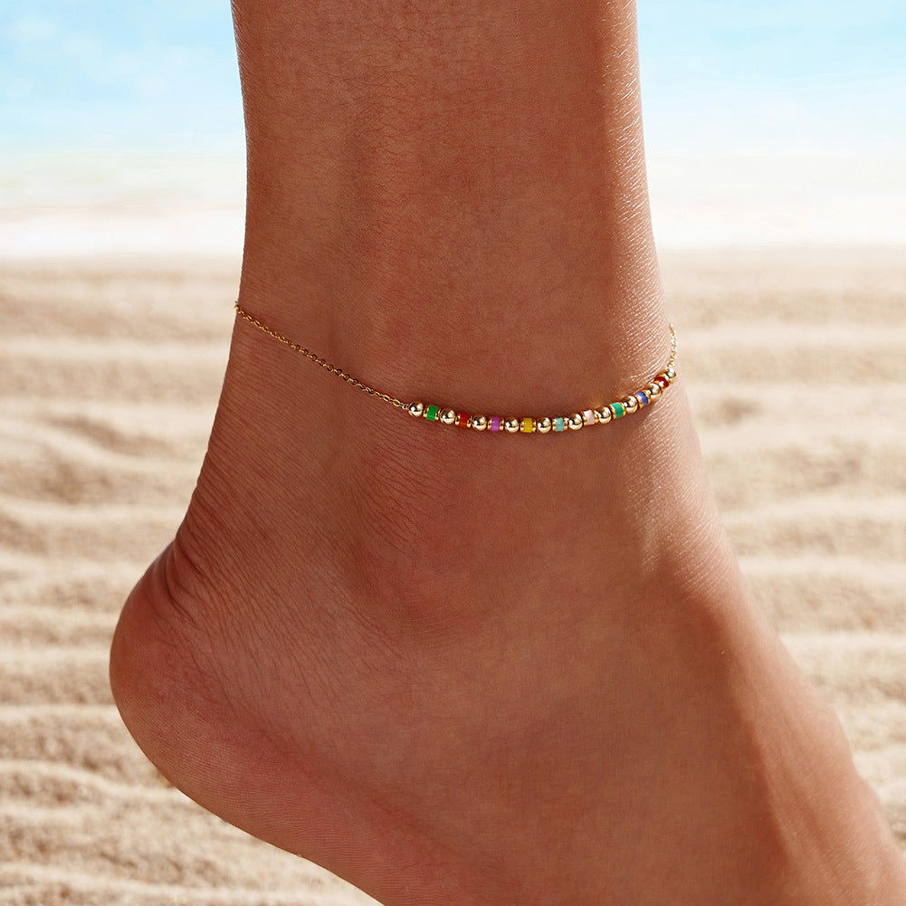Chaîne de Cheville en Argent 925 – Perles Polies Or 14K