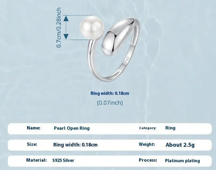 Bague Ajustable en Argent avec Perle Nacrée
