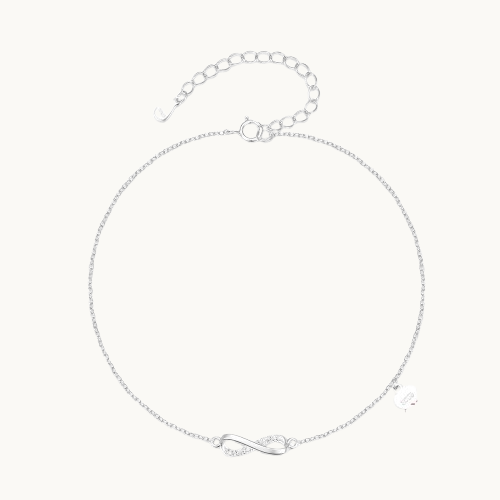 Chaîne de Cheville en Argent 925 – Infini & Zircon Brillant