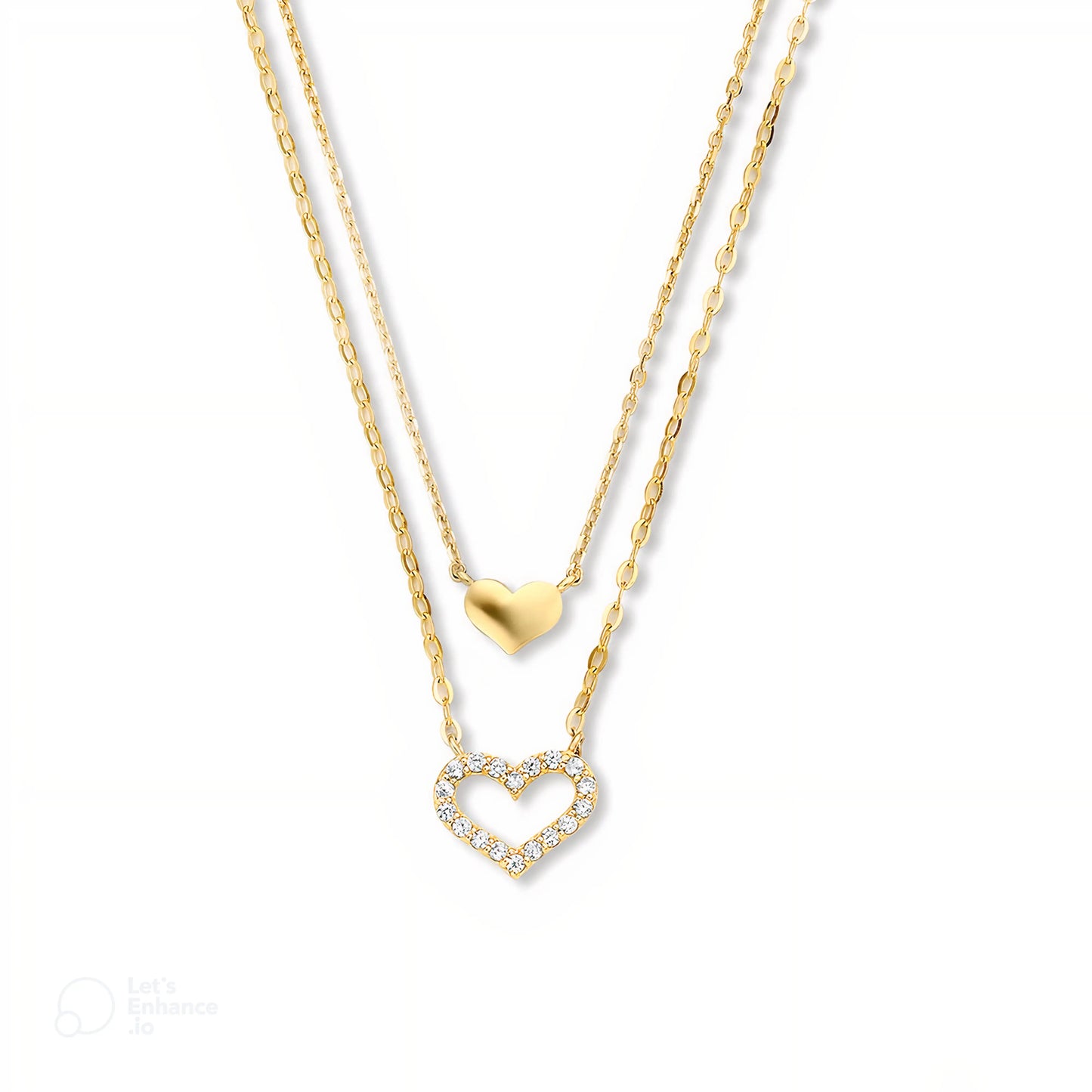 Collier Clavicule Double Cœur Creux en Argent Sterling avec Diamant – Élégance Amoureuse