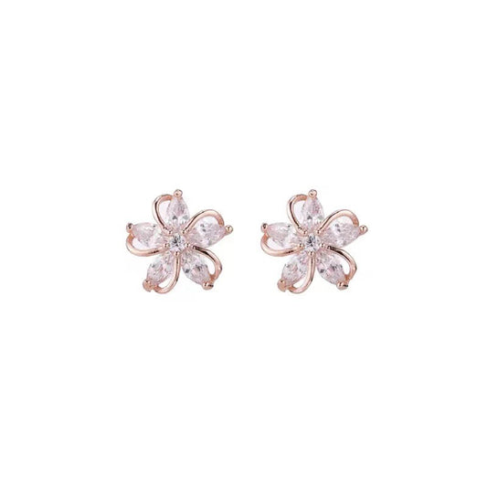 Boucles d'oreilles en argent 925, fleur zirconium
