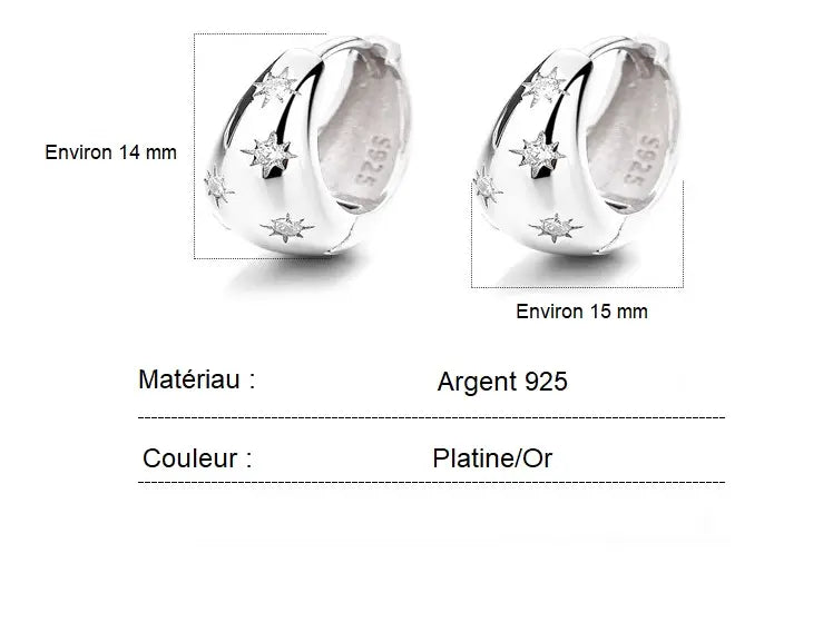 Boucles d'oreilles en argent sterling 925 – Asterisme rétro féminin
