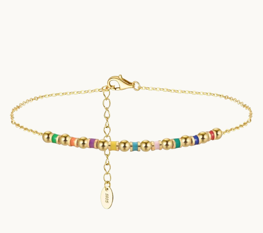 Chaîne de Cheville en Argent 925 – Perles Polies Or 14K