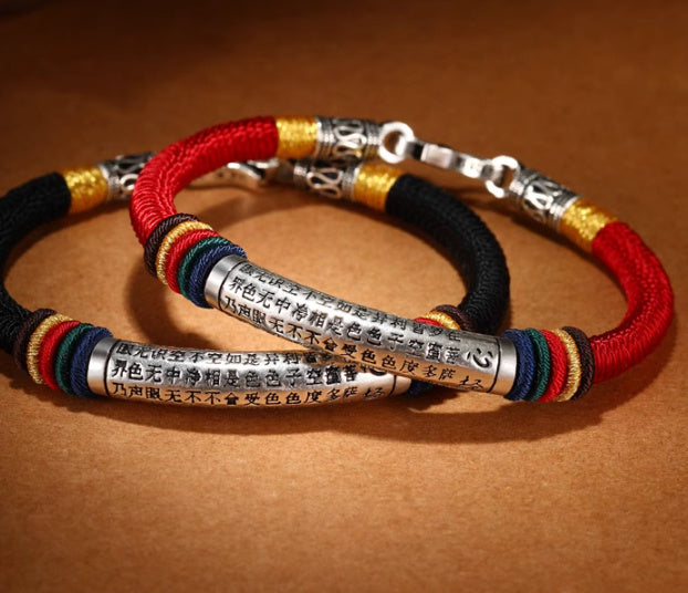 Bracelet Cœur Sutra en Argent 925 – Nœud Dorje Tressé