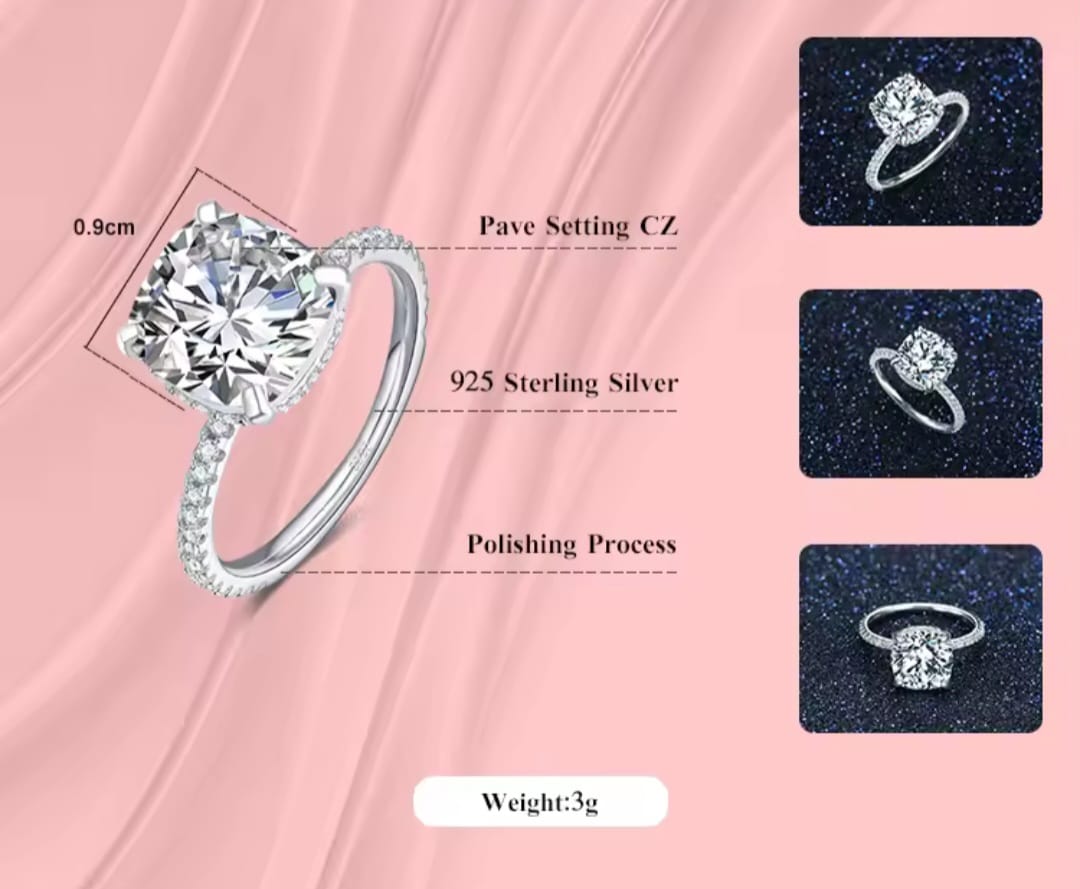 Bague en Argent 925 avec Zircon - Bague Diamant Simulation Femme